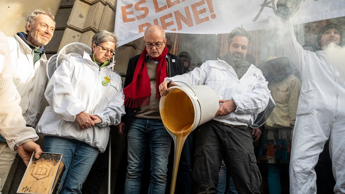 Včelaři v Berlíně na protest rozlévali kontaminovaný med před ministerstvem